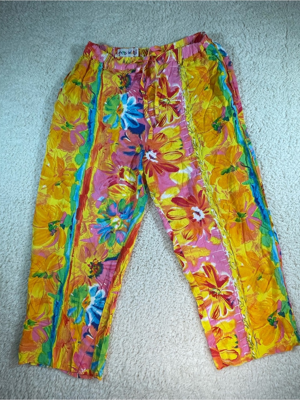 Jams World Vintage W718 Spun Crushed Rayon Cropped Wide Leg Pants Flowy Floral M